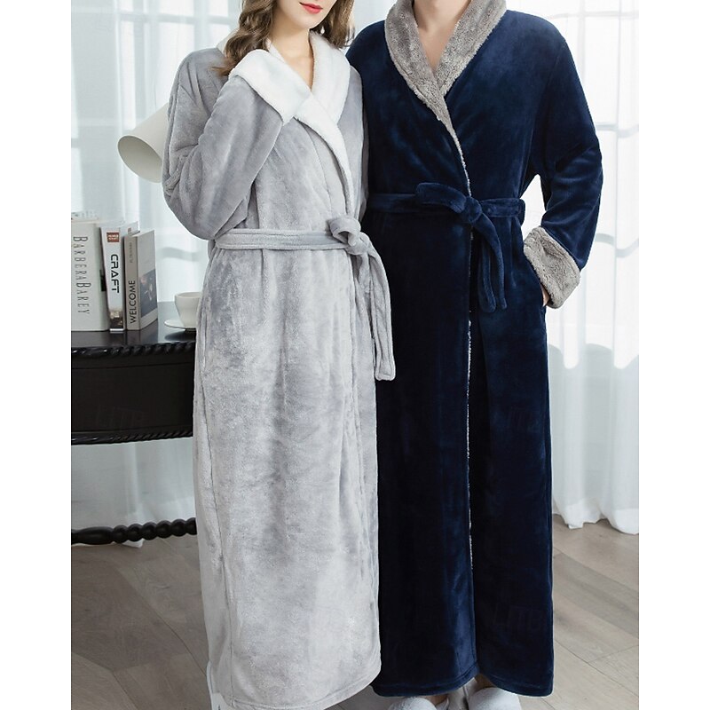 Women's Pajamas Robe Fashion Casual Pure Color Pocket Vacation Home Bed Long Sleeve Lapel Pink Navy Blue Brown Gray Fall Winter Tailored Fit Regular Fit