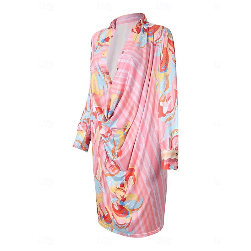 Women's Mini Dress Shift Dress Casual Daily Loose Fit Ombre Leopard Long Sleeve Boat Neck Pink Brown Spring Fall4