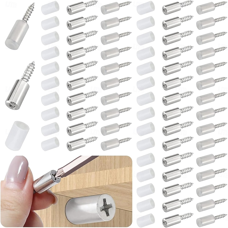 60 Pcs Self-tapping Screws Cabinet Laminate Support, Shelf Pins with Non-Slip Sleeve, Cabinet Shelf Pegs for Kitchen Utensils, Bookcases and Wardrobes, Fixed Support Self - Tapping Cross Screw