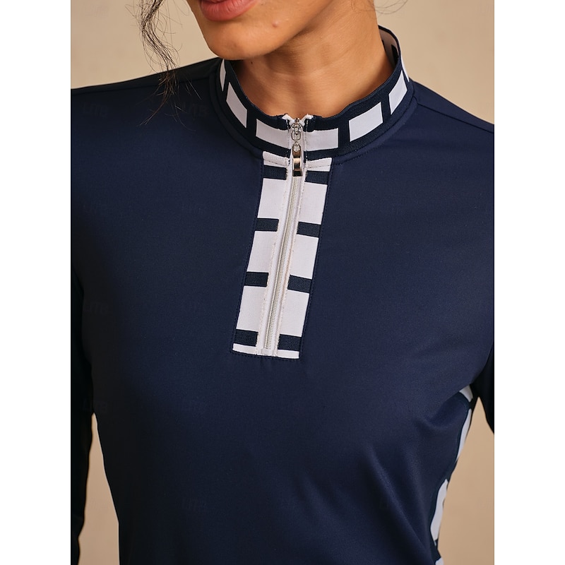 Women's Golf Dress Navy Blue Long Sleeve Dress Ladies Golf Attire Clothes Outfits Wear Apparel3