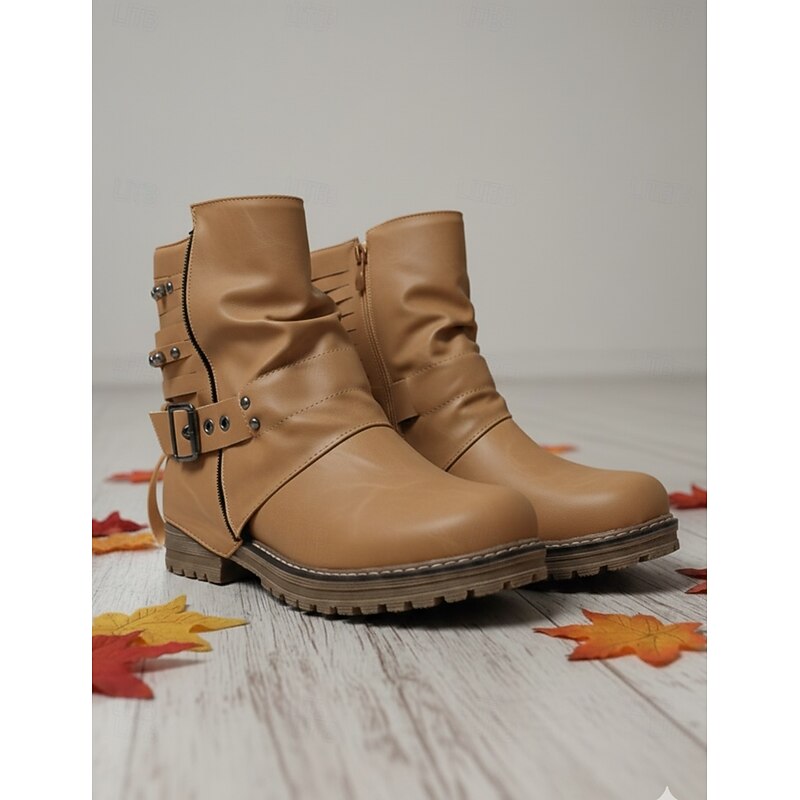 Women's Ankle Boots with Studded Straps and Buckles, Casual Retro Style for Everyday Wear2
