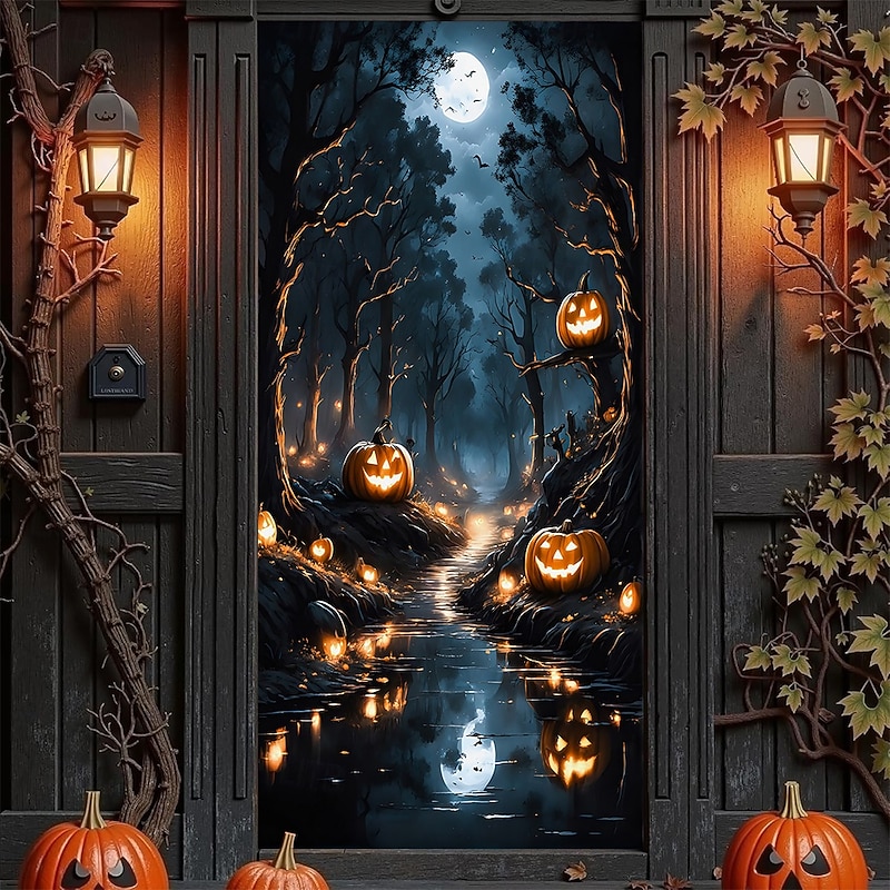 Halloween Posters Door Cover Outdoor Banners Pumpkin 3D Dark Punk Gothic Style Party Dorm Teens Room College Dorm Guys Man Cave Frat Bedroom Shooting Backgrounds Home Decor2