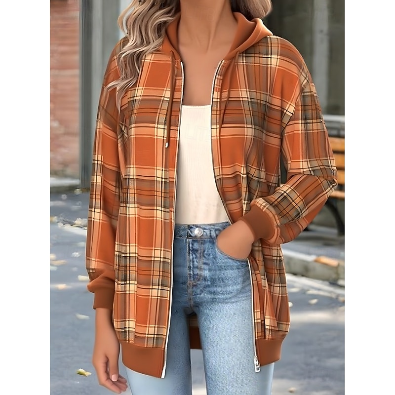 Women's 3D Print Zip Up Hoodies Floral Punk Active Vintage Long Sleeve Hooded Regular Tops Home Dailywear Casual Patchwork Dark Pink Fall Winter