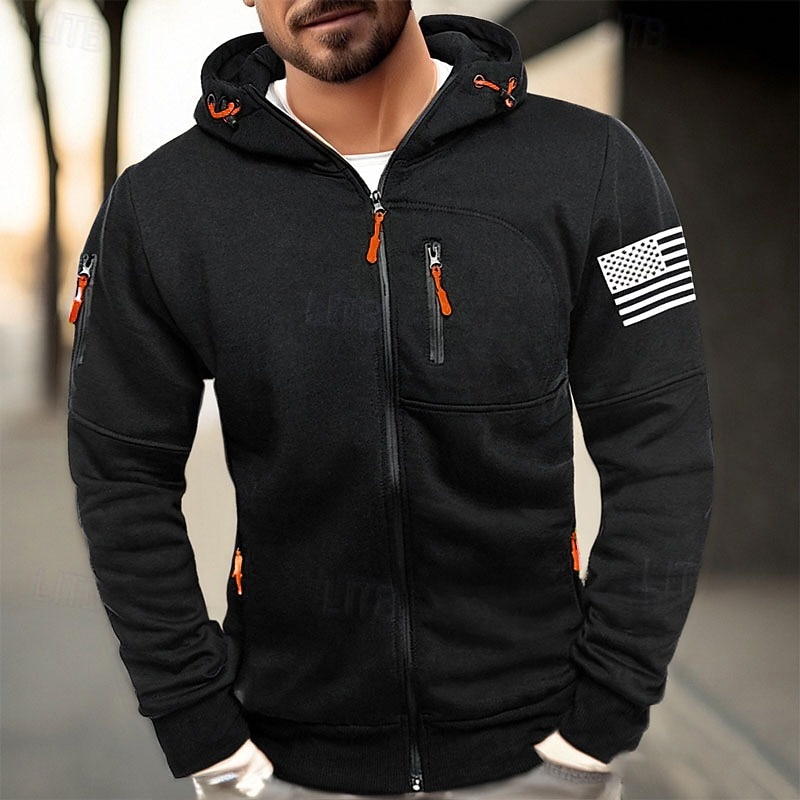 Men's Hoodie Full Zip Hoodie Black White Wine Army Green Navy Blue Hooded National Flag Zip Up Pocket Sports & Outdoor Daily Holiday Polyester Streetwear Basic Casual Spring Fall Clothing Apparel2
