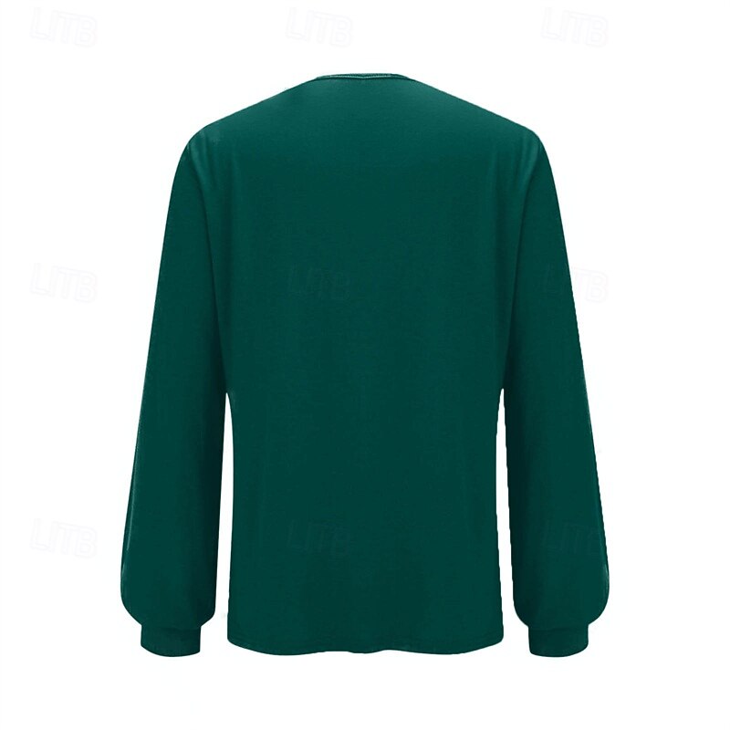 Women's T Shirt Tee Top Solid Color Fashion Stylish Classic Long Sleeve Crew Neck Regular Tops Daily Weekend Sequins Patchwork Green Spring Fall3