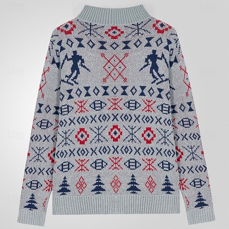 Christmas Men's Fair isle Sweater Cardigan Sweater V Neck Casual School Vacation Daily 3D Print Knitting Keep Warm Long Sleeve Spring Fall Winter Grey3