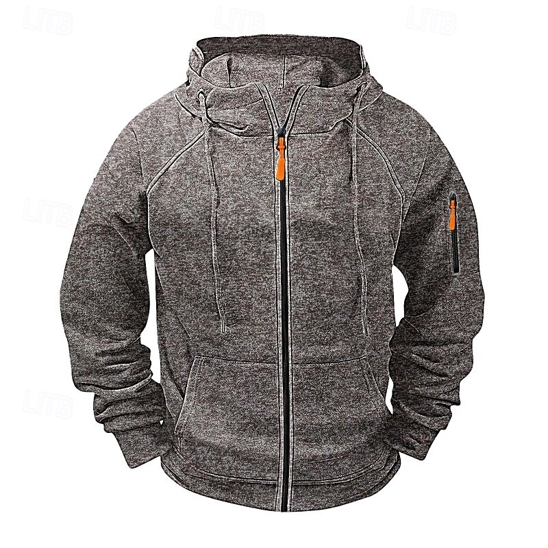 Men's Hoodie Full Zip Hoodie Tactical Hoodie Wine Red Navy Blue Light Grey Dark Gray Coffee Hooded Plain Zipper Multi Pocket Sports & Outdoor Casual Daily Streetwear Cool Sportswear Spring &  Fall4