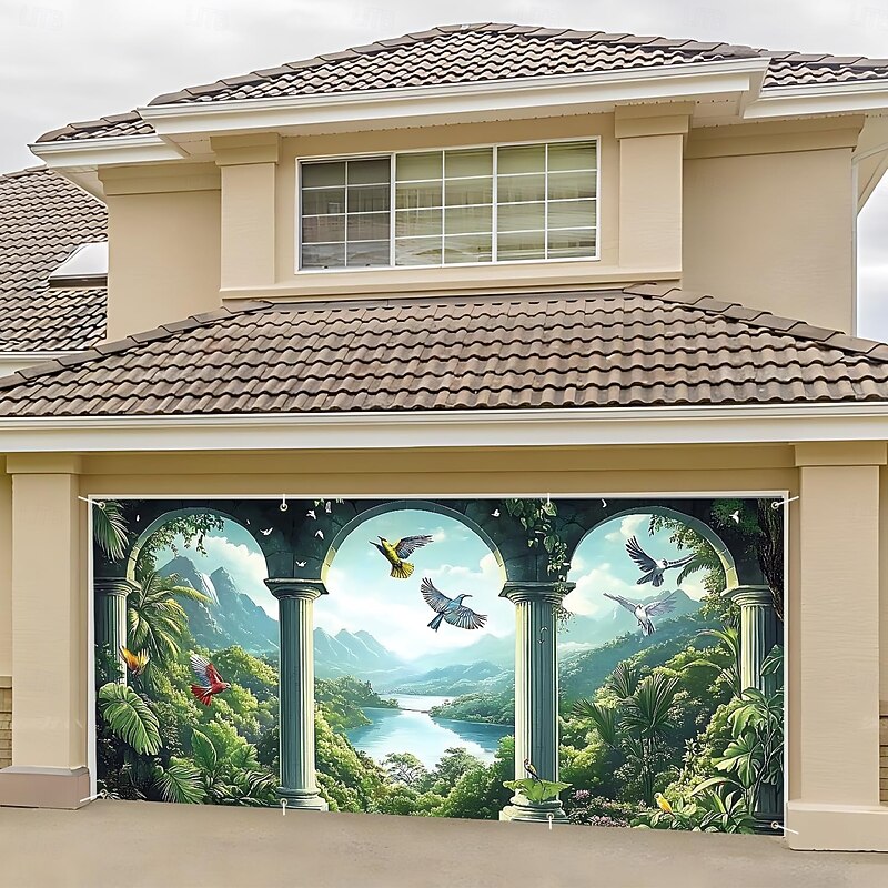 Tapestry Garage Door Cover Large Hanging Backdrop Mountain Archway Classic 3D Scenic Party Outdoor Shooting Backgrounds Front Door Home Decor3