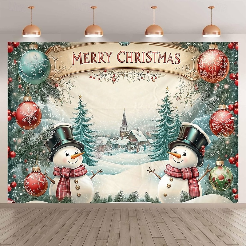 Chrismas Hanging Tapestry Snowman Christmas Tree Merry Christmas Snow Large Wall Art Mural Decor Blanket Curtain Holiday Home Bedroom Living Room Festive Party Decoration