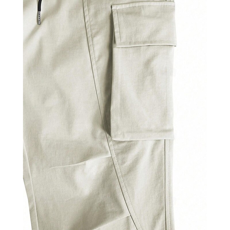 Men's Cargo Pants Trousers Drawstring Elastic Waist Multi Pocket Plain Wearable Outdoor Daily Camping & Hiking Fashion Classic Khaki Light Grey3