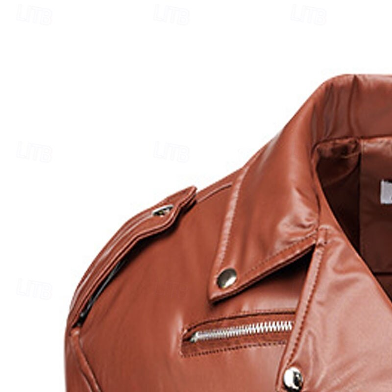 Women's Faux Leather Jacket Warm Comfortable Zipper Casual Solid Color Vacation Street Casual Daily Wear Short Lapel Regular Fit Long Sleeve Outerwear Black Fuchsia Coffee Fall Winter4