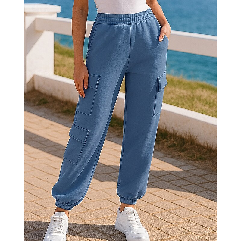 Women's Sport  Sweatpants Trackpants with Pockets High Waist Bottoms Athleisure Gym Workout Fall Lightweight Travel Running Yoga Loose Fit Sportswear Activewear Solid Colored Black White Blue4