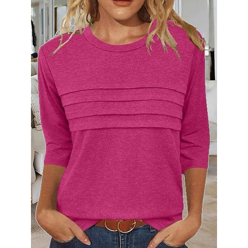 Women's Blouse Solid Color Elegant Vintage Stylish Long Sleeve Crew Neck Regular Tops Daily Black Pink Blue Purple Rose Pink Summer Spring Fall4