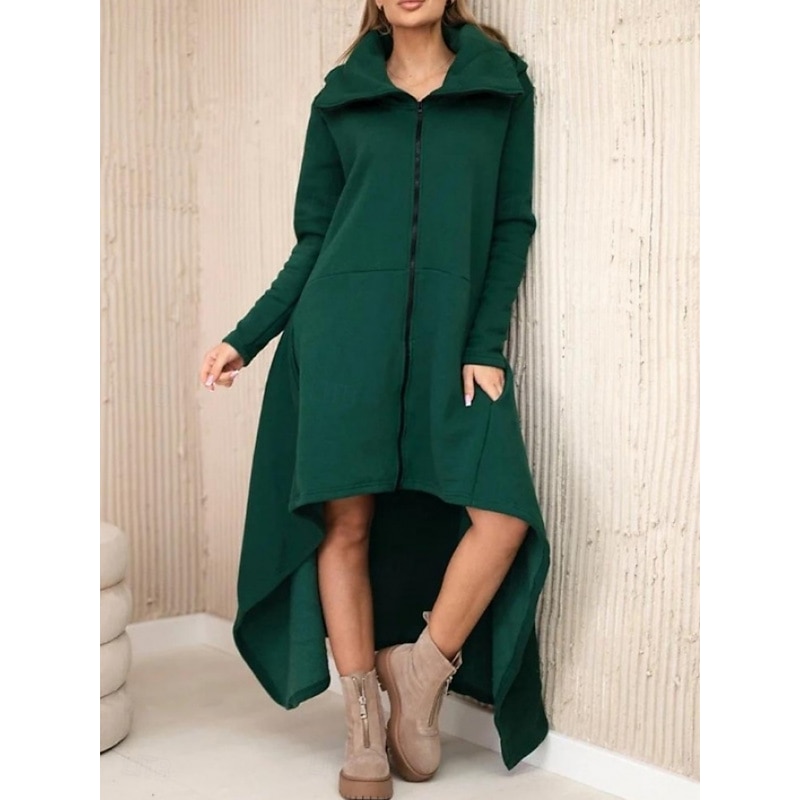 Women's Maxi Dress A Line Dress Casual Daily Loose Fit Plain Long Sleeve Hooded Green Dark Gray Apricot Beige Spring Fall Winter4