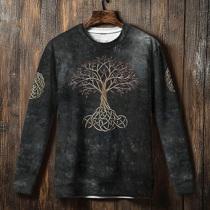 Men's Sweatshirt Black Blue Gray Crew Neck Tree Of Life Yggdrasil Celtic Knot Print Casual Daily Holiday Vintage Viking Fall Winter Clothing Apparel Hoodies Sweatshirts2