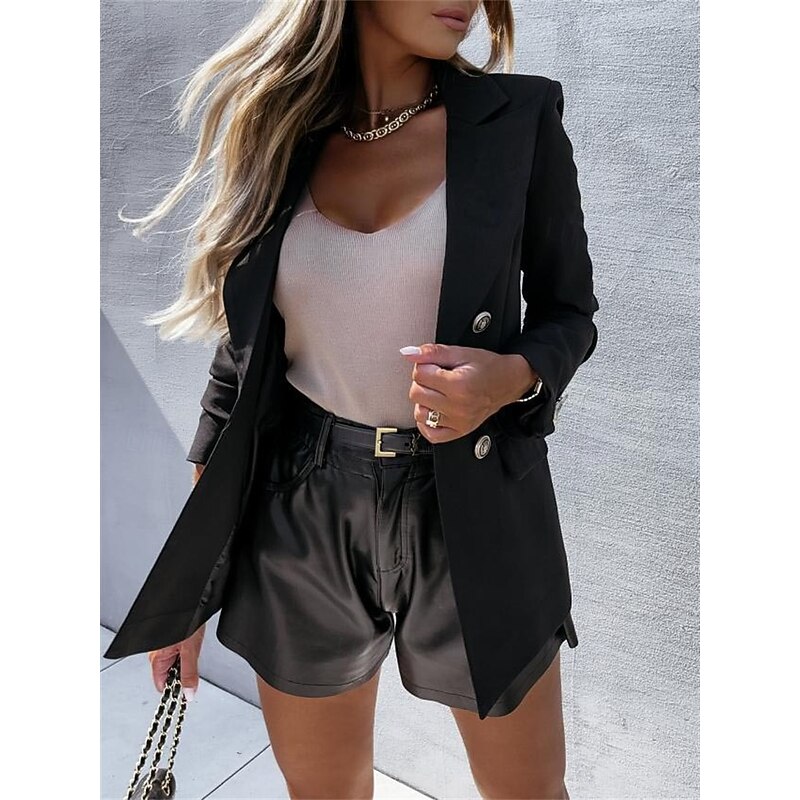 Women's Blazer Comfortable Pocket Elegant Fashion Outdoor Lattice Going out Casual Daily Weekend Double Breasted Regular Lapel Regular Fit Long Sleeve Outerwear Black Khaki Apricot Spring Fall3