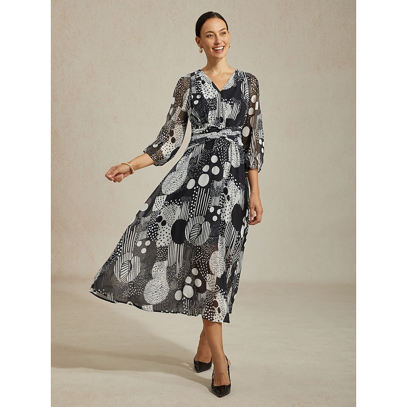 Women's Women Casual Dress Midi Dress Black Long Sleeve Abstract Summer Cross-Seasons V Neck Vacation Bohemian S M L4