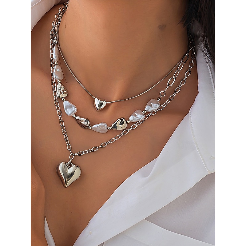 Women's Layered Heart Pendant Necklace – Gold Chain Choker with Pearl Accents, Fashion Jewelry for Parties, Dates & Daily Wear4