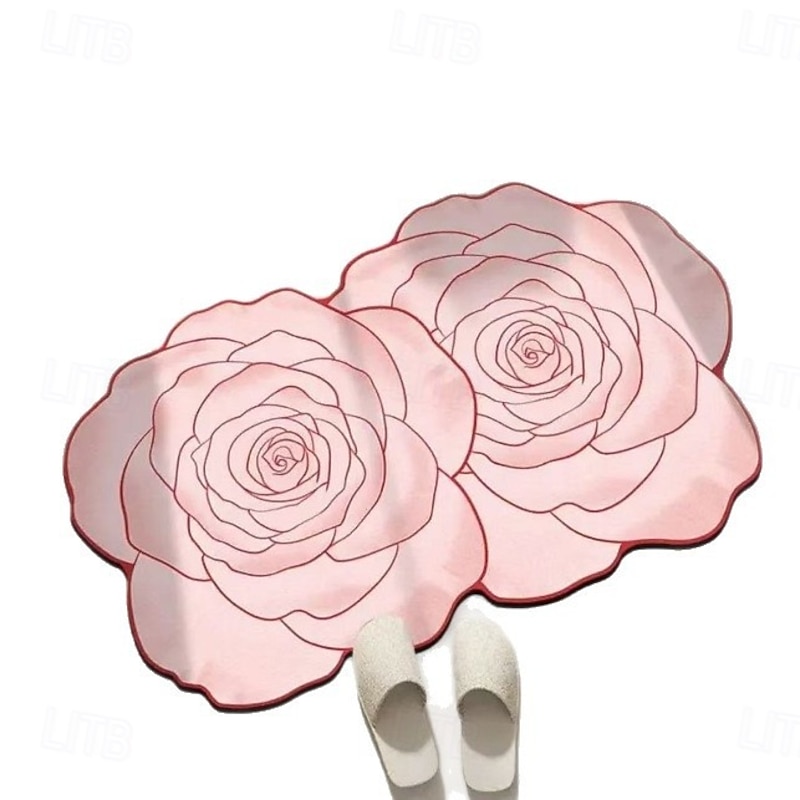 Minimalist Luxury Flower Rug For Bathroom Shower Room Entryway Non Slip Floor Mat Stain Resistant Easy Care Indoor Doorway Carpet Soft Absorbent Decorative Home Accent4