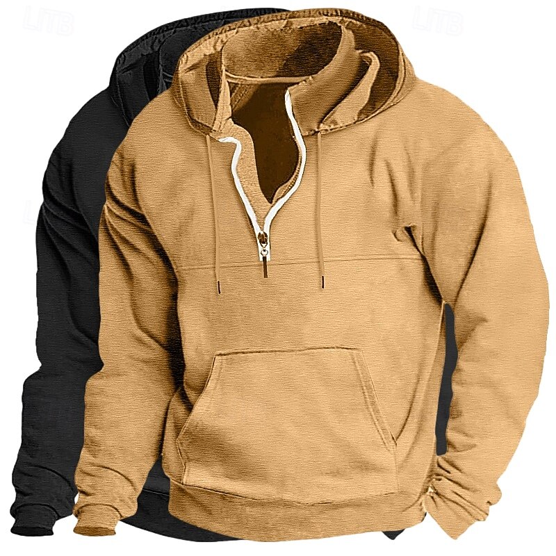 Men's Hoodie Quarter Zip Hoodie Tactical Hoodie Black+Light Gray Khaki+Black Light Gray+Blue Navy Blue+Black Dark Gray+Light Gray Hooded Plain Zipper Sports & Outdoor Casual Daily Streetwear Cool4