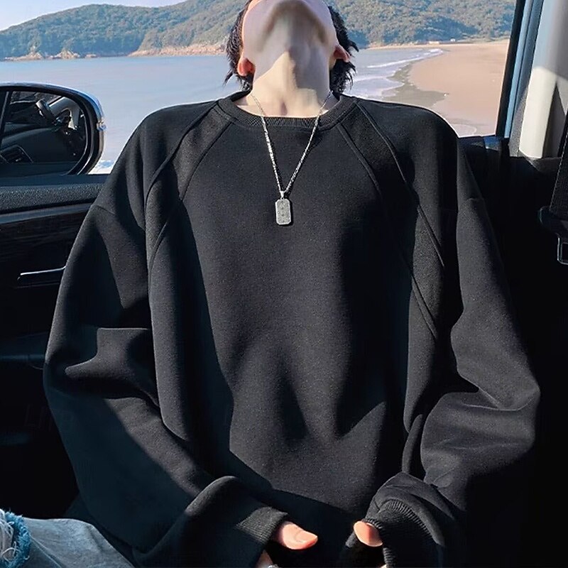 Men's Pullover Sweatshirt Lounge Top Waffle Long Sleeve Top Athleisure Solid Colored Gym Outdoor Running Sportswear Activewear Black Gray3