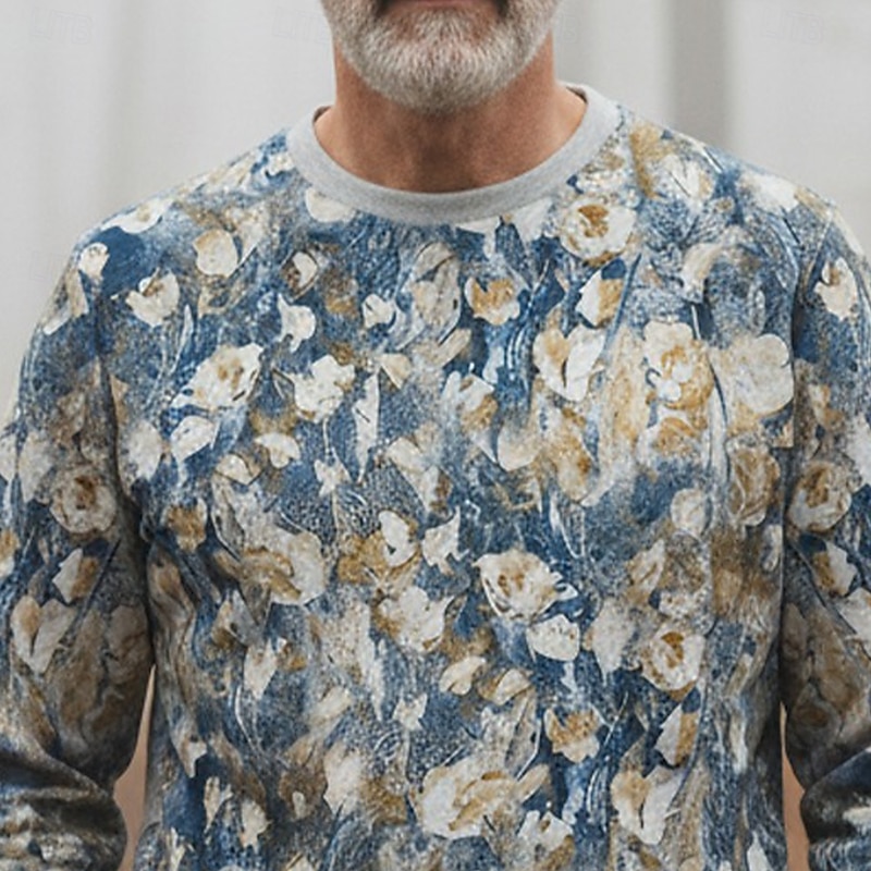 Men's Ditsy Floral Flower / Plants Sweatshirt Sweatshirts Long Sleeve Sweatshirt Crewneck Vintage Retro Graphic Print Holiday Going out Festival Print Fall Winter2