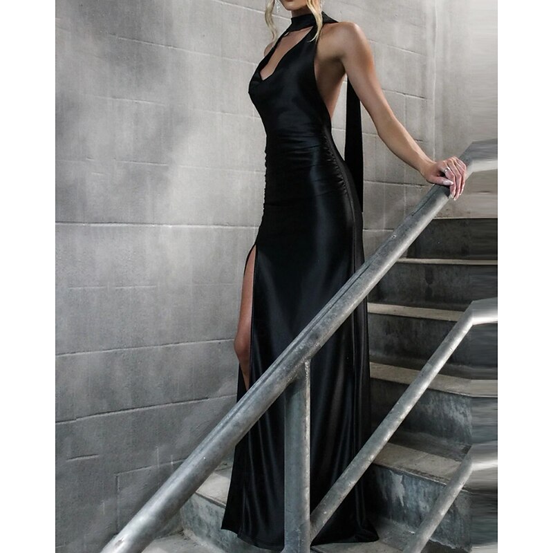 Women's Long Dress Maxi Dress Black Dress Prom Dress Party Dress Cocktail Dress Elegant Fashion Modern Party Special Occasion Evening Party Regular Fit Plain Sleeveless V Neck Black Champagne Red2