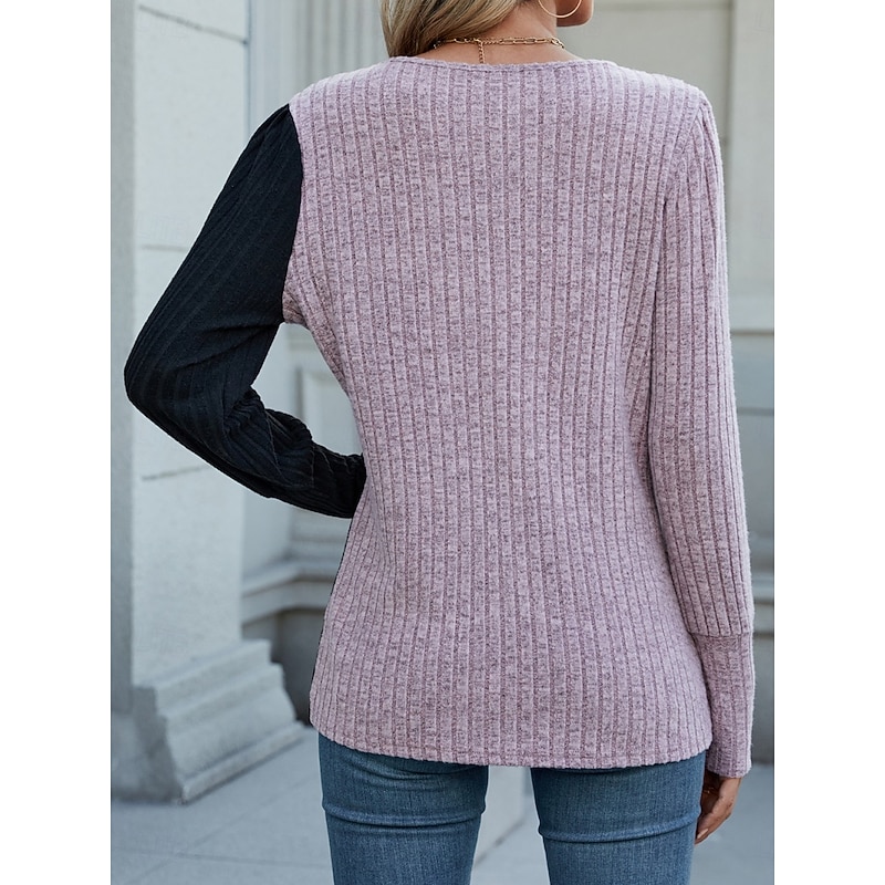 Women's Blouse Solid Color Stylish Casual Long Sleeve Crew Neck Regular Tops Daily Lace Patchwork Purple Spring Fall Winter2