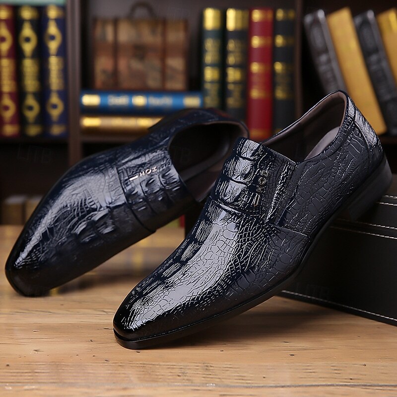 Men's Blue Textured Oxford Shoes – Faux Leather  Business Dress Shoes with Glossy Finish, Elegant Formal Shoes for Office, Weddings and Events4