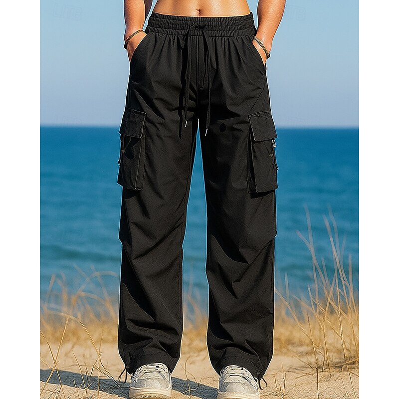 Men's Wide Leg Pants Cargo Pants Hiking Pants Trousers Outdoor Regular Fit Waterproof Windproof Bottoms Pocket Elastic Waist Black Army Green Camping / Hiking Running S M L XL XXL3