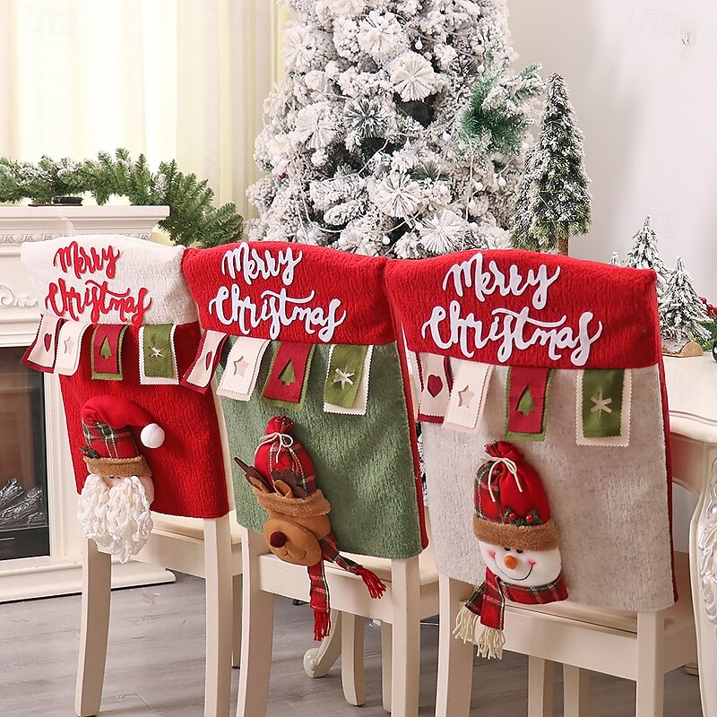 Christmas Cartoon 3D Plush Chair Covers, Colorful Reindeer Chair and Table Decoration for Holiday Party, Kitchen Decor Props, Wholesale4