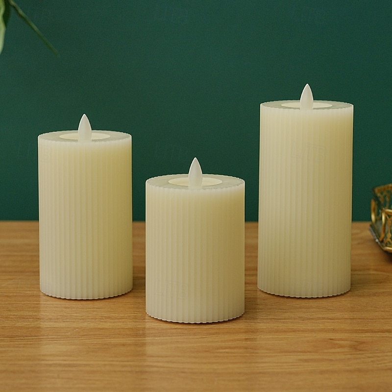 3 Pcs 15/12.5/10CM Christmas, Halloween, New Year's holiday party striped gear shaped LED electronic simulation swing candle light AAA battery desktop ornament light decorative light3