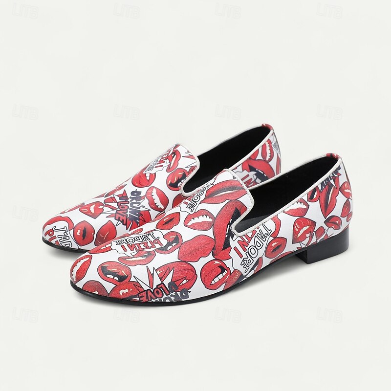 Men's Leather Loafers with Lips Print – Fashion Casual Slip-On Shoes for Party, Streetwear and Nightlife Outfits2