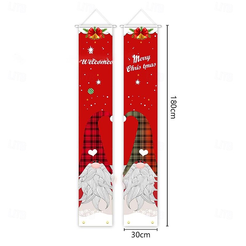 2025 Christmas Couplets Banner, Red & Blue Snowman Hanging Tapestry, Holiday Festive Atmosphere Decoration3