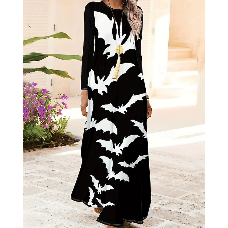 Women's Long Dress Maxi Dress Boho Dress Elegant Vintage Fashion Outdoor Daily Going out Regular Fit Graphic Flower Long Sleeve Crew Neck Black Yellow Pink Blue Spring Autumn4