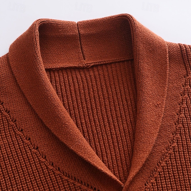 Men's Sweater Cardigan Sweater Ribbed Knit Regular Tops Knitted Plain Shawl Lapel Vacation Fashion Casual Daily Wear Clothing Apparel Spring &  Fall Red Brown M L XL3