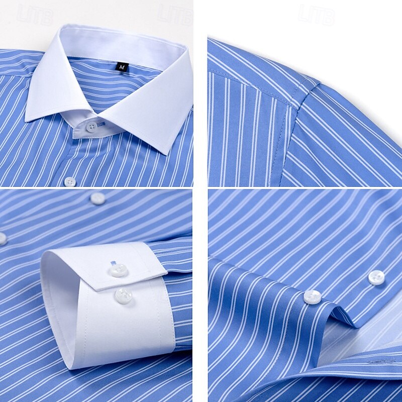 Men's Shirt Dress Shirt Non Iron Shirt Striped Shirt Button Up Shirt Vertical Stripes Wedding Outdoor Light Blue Black White Pink Long Sleeve Collar Summer Spring Clothing Apparel Color Block2