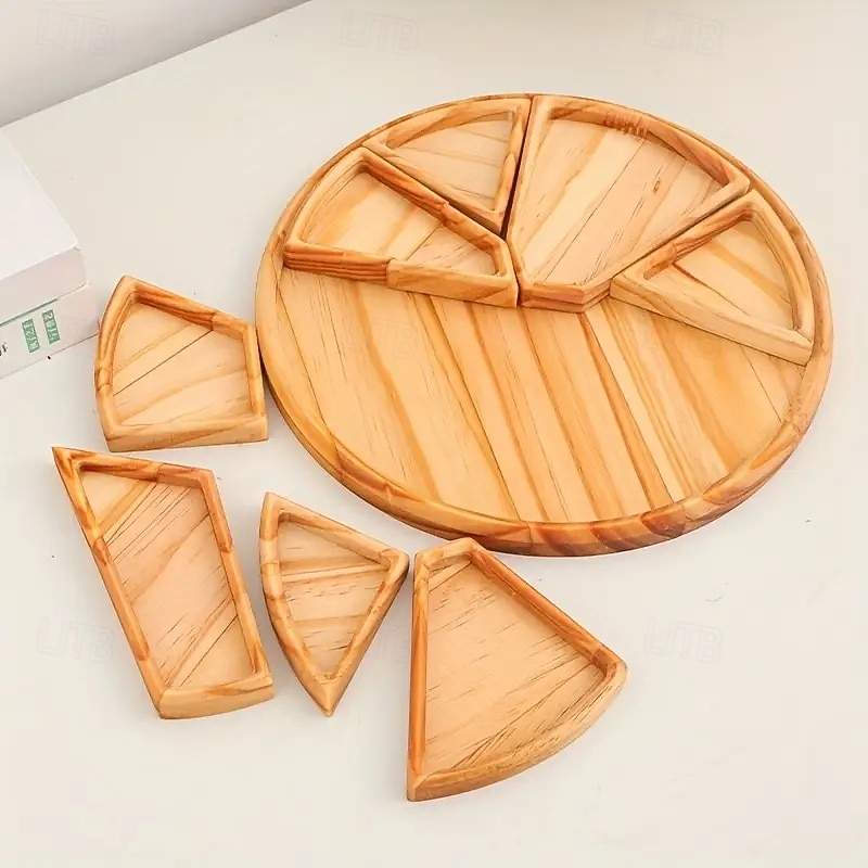 8-Compartment Split Wooden Tray Solid Wood Divided Serving Tray Composite Wood Divided Serving Plate for Snacks, Tea, and Small Portions - Ideal for Parties, Picnics, and Home Use4