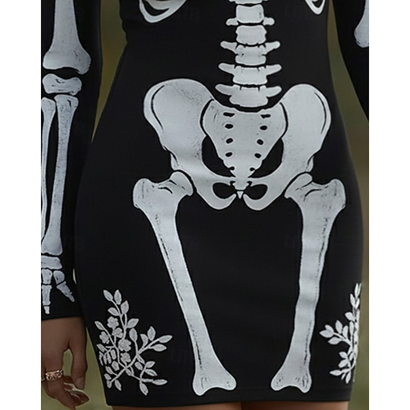 Women's Mini Dress Sweater Dress Casual Dress Boho Dress Fashion Classic Modern Outdoor Halloween Daily Regular Fit Graphic Skull Long Sleeve Crew Neck Black Spring Fall2