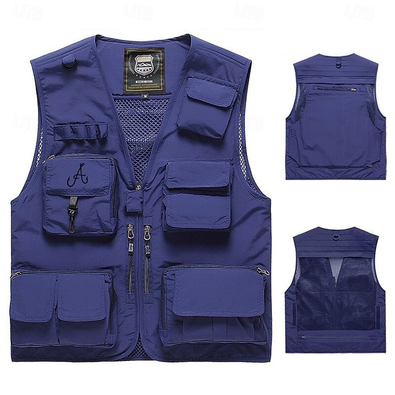 Men's Letter Fishhooks Vest Gilet Fishing Vest Tactical Practical Casual Photography Camping & Hiking Hunting Quick Dry Multiple Pockets Fishing Vest with Removable Mesh Back Fall Winter Collarless3