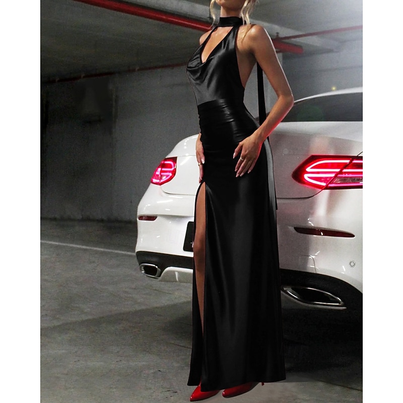 Women's Long Dress Maxi Dress Black Dress Prom Dress Party Dress Cocktail Dress Elegant Fashion Modern Party Special Occasion Evening Party Regular Fit Plain Sleeveless V Neck Black Champagne Red4