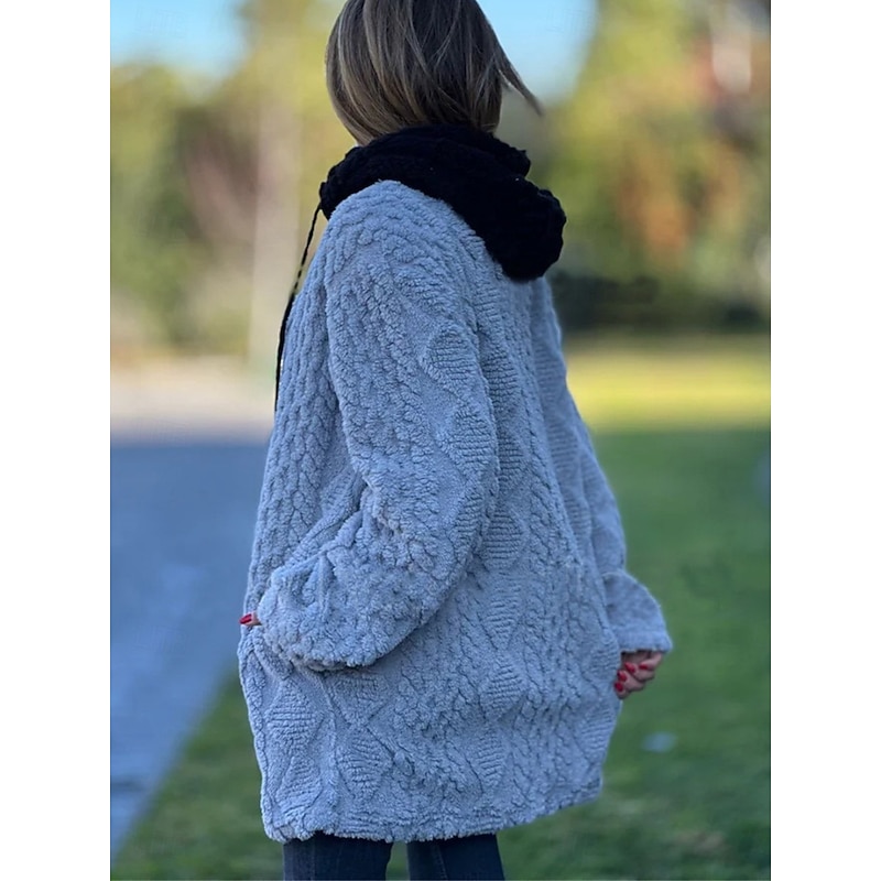 Women's Winter Coat Sherpa Jacket Comfortable Breathable Zipper Pocket Casual Plain Vacation Street Casual Daily Wear Zipper Short Hooded Regular Fit Long Sleeve Outerwear Black Wine Khaki Spring Fall3