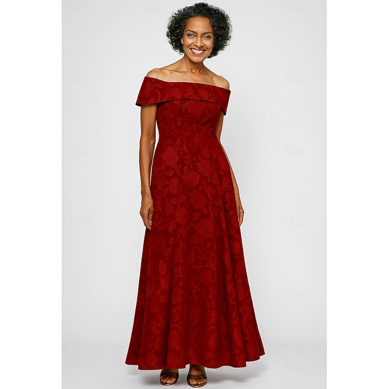 Red Blue Mother of the Bride A-Line Evening Gown Elegant Formal Dress Formal Wedding Floor Length Sleeveless Off Shoulder Pocket Lace with Bow(s)