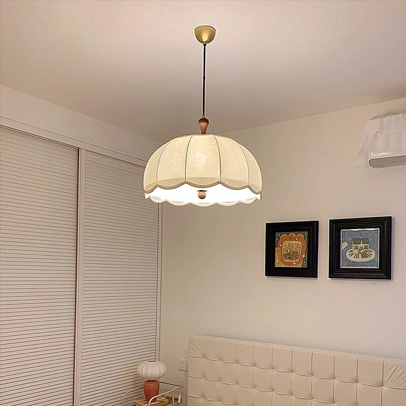 Bedroom Chandelier, Printed Fabric Shade Pendant Light, European Living Room Suspended Lighting Fixture, Vintage Home Dining Room Ceiling Hanging Lamp3