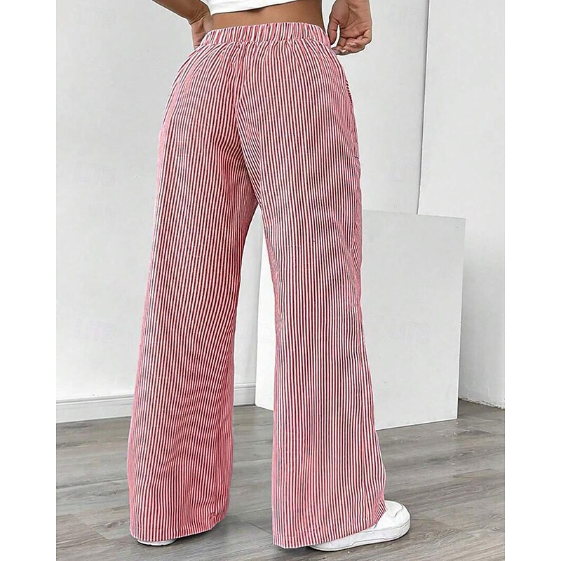 Women's Culottes Wide Leg Chinos Vacation Streetwear Casual Full Length Medium Waist Striped Drawstring Pocket Comfortable Micro-elastic Outdoor Vacation Daily Yellow Red Sky Blue ash-colored Spring2