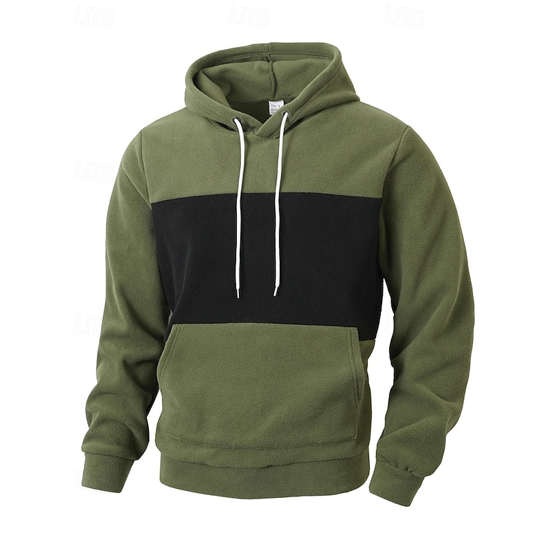 Men's Hoodie Fleece Hoodie Black Army Green Red Beige Hooded Color Block Patchwork Pocket Sports & Outdoor Daily Holiday Polyester Streetwear Basic Casual Fall Winter Clothing Apparel Hoodies