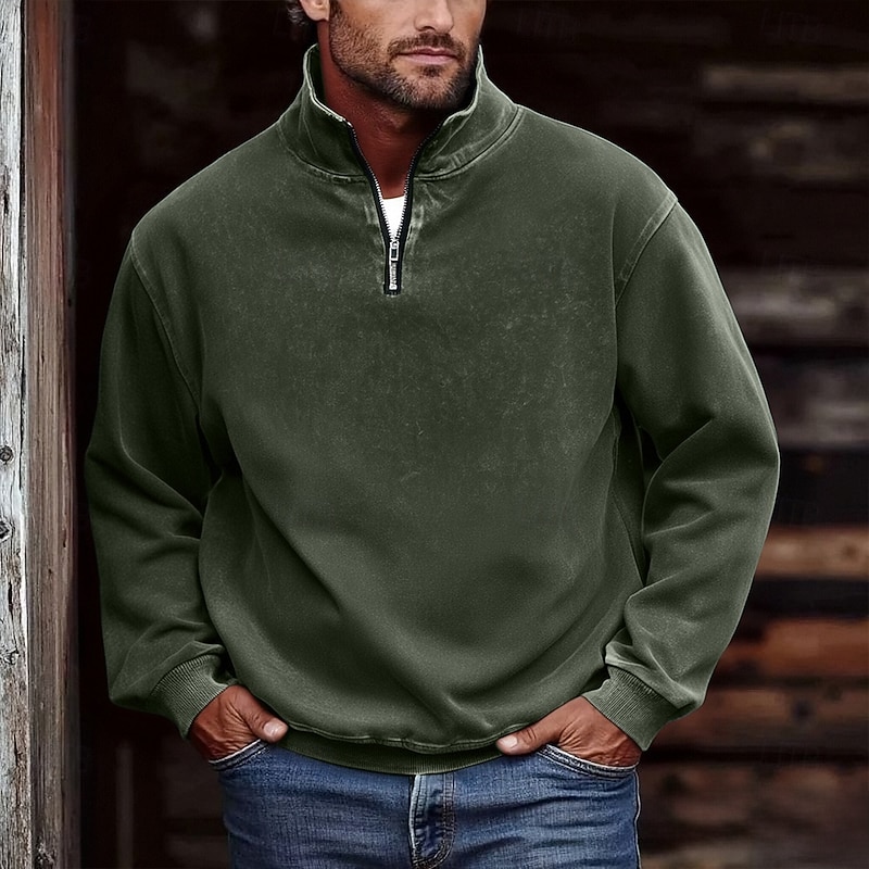 Men's Sweatshirt Quarter Zip Sweatshirt Black Army Green Dark Green Gray Half Zip Plain Sports & Outdoor Daily Holiday Cotton Streetwear Basic Casual Spring Fall Clothing Apparel Hoodies Sweatshirts3