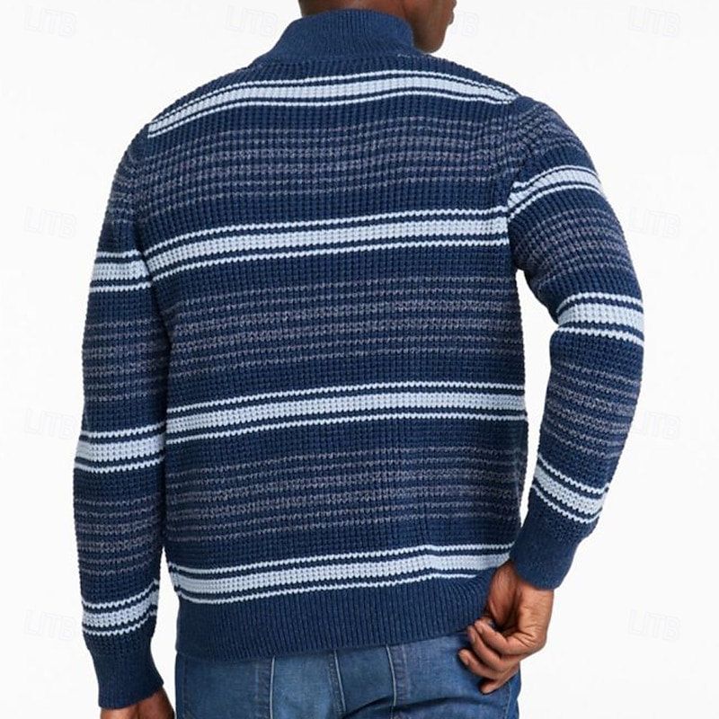 Men's Graphic Fair Isle Sweater Zip Sweater Sweater Polo Zip Collar Casual Vacation Home Daily Zipper Knitting Keep Warm Long Sleeve Fall Winter Blue2
