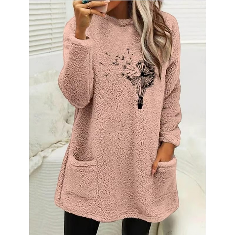 Women's Pullover Sweatshirt Floral Casual Long Sleeve Round Neck Long Tops Street Dailywear Casual Pocket White Pink Blue Gray Fall Winter4