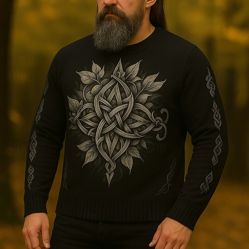 Men's Viking Pullover Sweater Jumper Knitwear Crewneck Retro Vintage Casual Vacation Daily 3D Print Graphic Keep Warm Long Sleeve Spring Fall Winter Black A Black B Brown2
